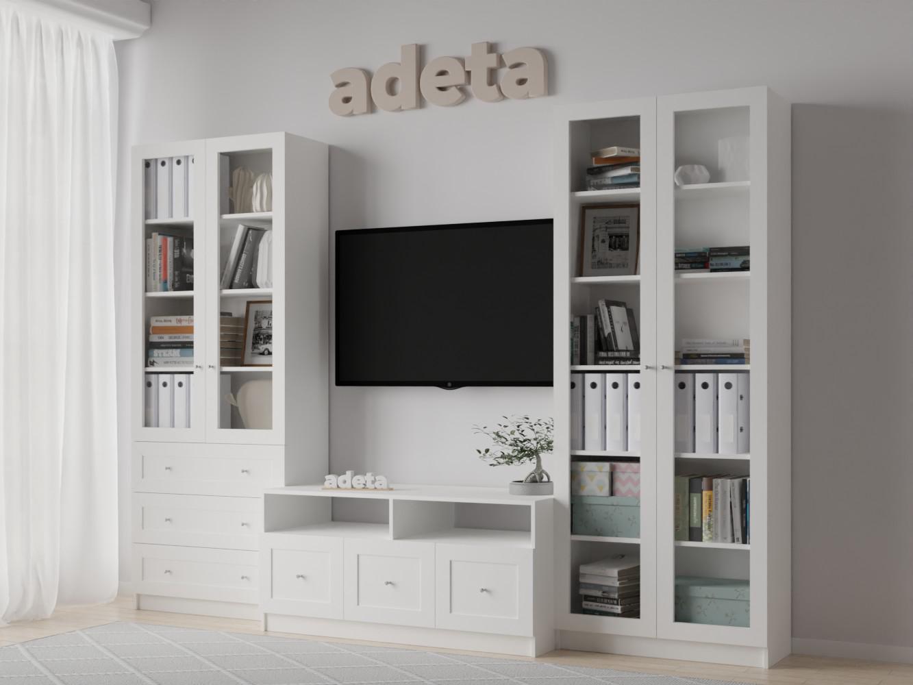 Книжный шкаф Билли 374 white ИКЕА (IKEA) с тумбой под телевизор изображение товара